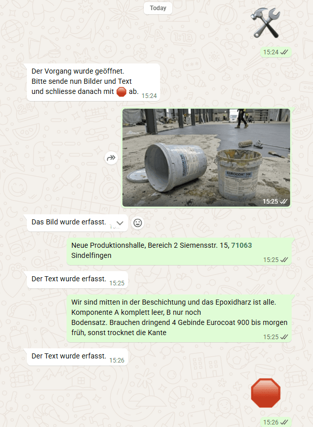 Demande de materiel par WhatsApp – Par texte