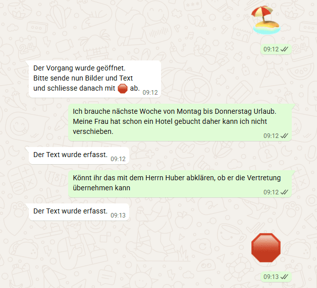 Solicitud de vacaciones por WhatsApp – Por texto